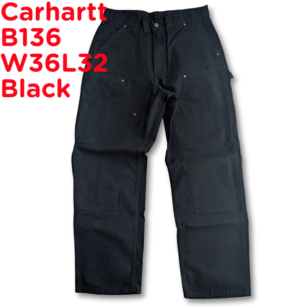 アメリカ製 カーハート B136 W36L32 ブラック ダブルニー ワークパンツ ペインターパンツ