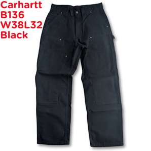 アメリカ製 カーハート B136 W38L32 ブラック ダブルニー ワークパンツ ペインターパンツ