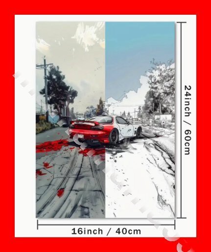 No.a209 キャンバスポスター 40x60cm キャンバス生地 インクアート 芸術 アート ポスター 画きかけのRX7