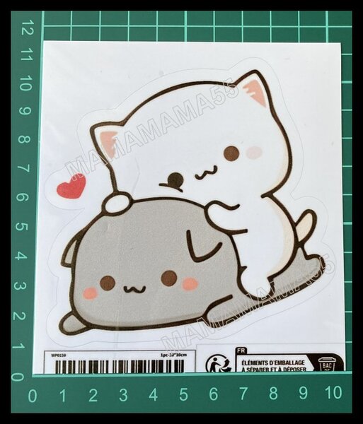 ステッカーNo.1075 (3枚セット) PC 車 バイク デカール 防水 可愛い シール アニメ 痛車 重いよ~ 猫とくまさん・・ くま? 仲良し 動物