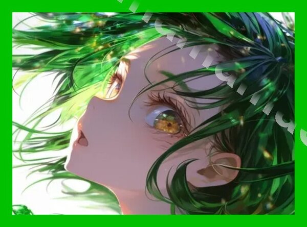 No.a186 キャンバスポスター 30x40cm キャンバス生地 インクアート 芸術 アート ポスター 振り向いた緑の妖精