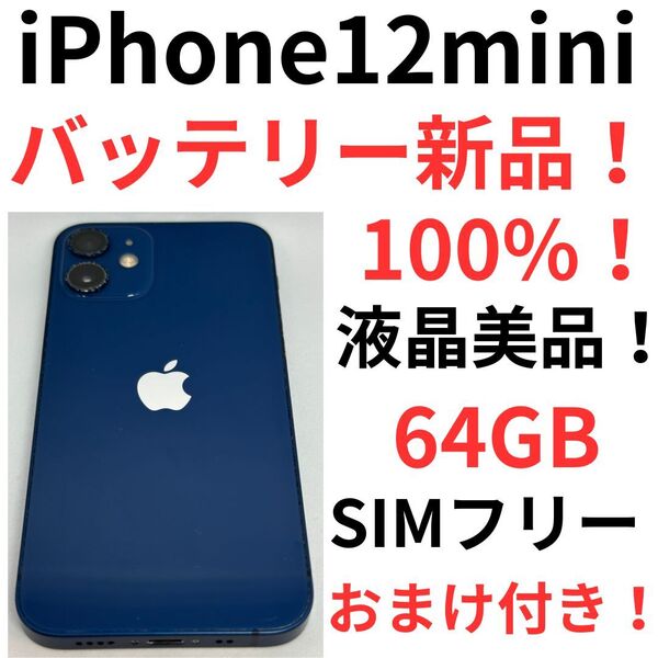 F28 液晶美品! 送料無料!おまけ付き!iPhone12mini 64GBバッテリー最大容量100%表示 SIMフリー本体 検索128GB256GB512iPhone14iPhone15