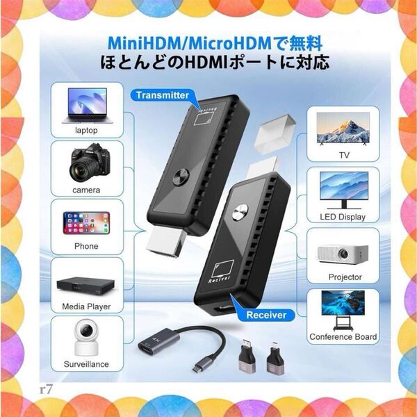 ワイヤレスHDMI 無線 送受信機セット小型 拡張モード 4台増設可能 30m