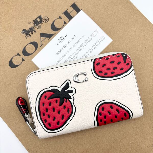 【COACH☆新品】スモール ジップ アラウンド カード ケース・ストロベリー