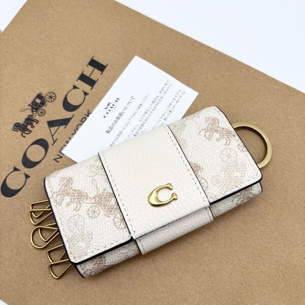 【COACH☆新品】6 リング キー ケース・ホース アンド キャリッジ!ホワイト!