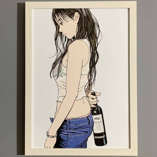 ■江口寿史■「雑誌 『リアルワインガイド』 第46号 表紙 2014」/A4額装品/セクシー/美人画/貴重イラスト/印刷物/インテリア G2690
