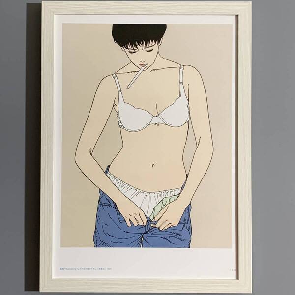 ■江口寿史■「画集 『illustrations H』 のための描き下ろし 1991」/A4額装品/双葉社/セクシー/美人画/貴重イラスト/印刷物 G2728