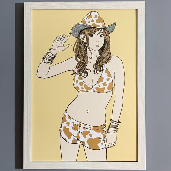 ■江口寿史■「DJ KAWASAKI 『BlackK & Gold』 CDアルバムジャケット #1 2012」/A4額装品/セクシー/美人画/貴重イラスト/印刷物 G2731