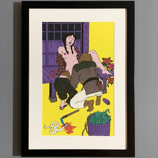 ■佐伯俊男■「SMセレクト 1974年1月号 掲載 #1」/A4額装品/復刻版/エロティックアート/貴重イラスト/印刷物/インテリア G2770
