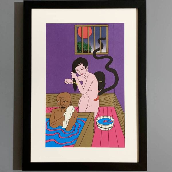 ■佐伯俊男■「SMセレクト 1974年1月号 掲載 #2」/A4額装品/復刻版/エロティックアート/貴重イラスト/印刷物/インテリア G2771