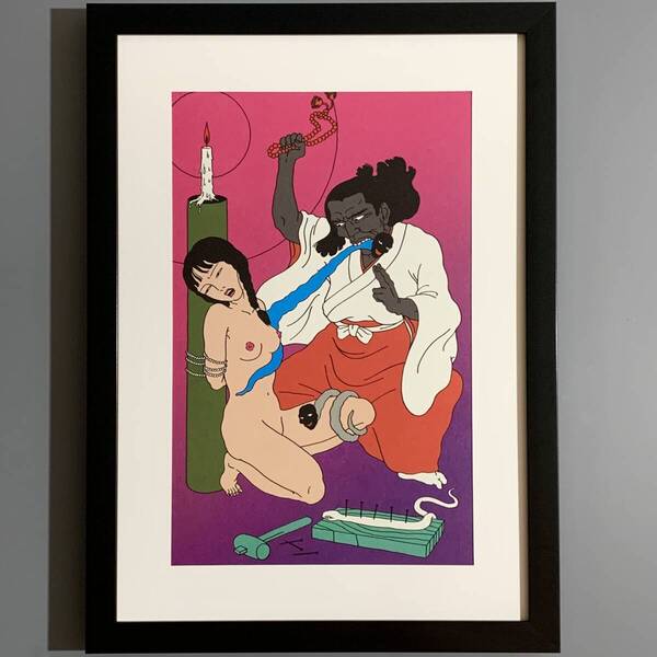 ■佐伯俊男■「SMセレクト 1974年1月号 掲載 #3」/A4額装品/復刻版/エロティックアート/貴重イラスト/印刷物/インテリア G2772