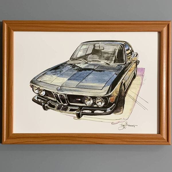 ■BOW/池田和弘■「BMW 3.0CS /1984」/B5額装品/貴重イラスト/印刷物/インテリア G1493a