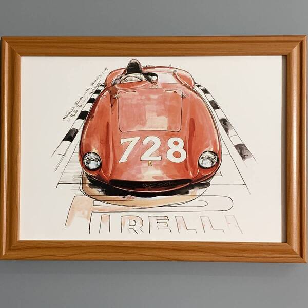 ■BOW/池田和弘■「Ferrari 750 Monza /1984」/B5額装品/貴重イラスト/印刷物/インテリア G1362a