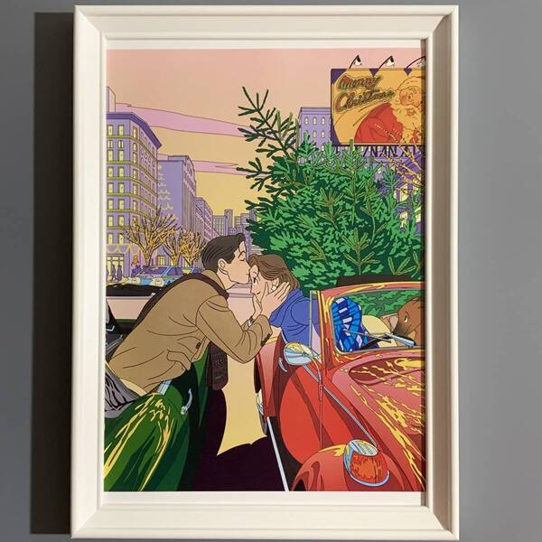 ■わたせせいぞう■「カレンダーイラスト 1998年 表紙」/A4マット額装品/スタンド付/クリスマス/貴重イラスト/印刷物/インテリア G2804