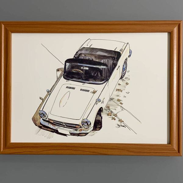 ■BOW/池田和弘■「Honda S800 1984」/B5額装品/貴重イラスト/印刷物/インテリア G2816