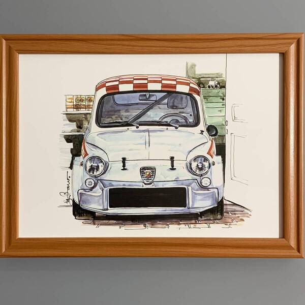 ■BOW/池田和弘■「Abarth 1000 TCR 1985」/B5額装品/旧車/貴重イラスト/印刷物/インテリア G2869