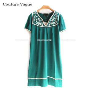 送料無料!定価19950円【新品】CoutureVague ヤマダヤ★刺繍ロングニット兼ワンピース・グリーン★スコットクラブ販売ブランド