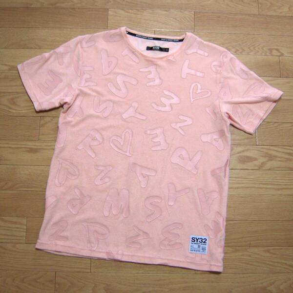 SY32 PILE TEE パイル地 ロゴプリント Tシャツ ピンク XL