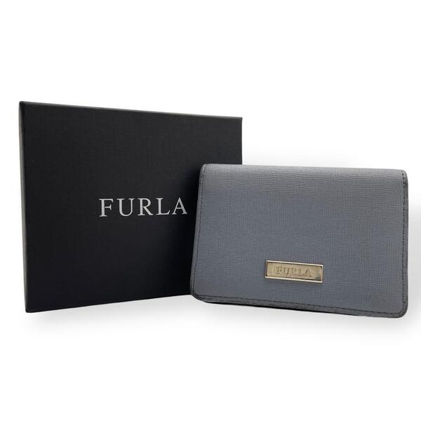FURLA フルラ 名刺入れ カードケース グレー系 ゴールドプレート