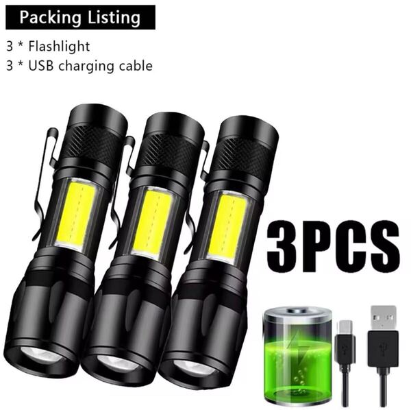 3個セット LED 懐中電灯 USB充電 小型 ハンディライト