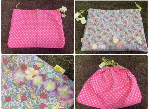 新品fafaフェフェ リバーシブル造花入り巾着バッグ チューリップ柄 人気完売 babyお着替え 幼稚園保育園 体操服入れバッグ