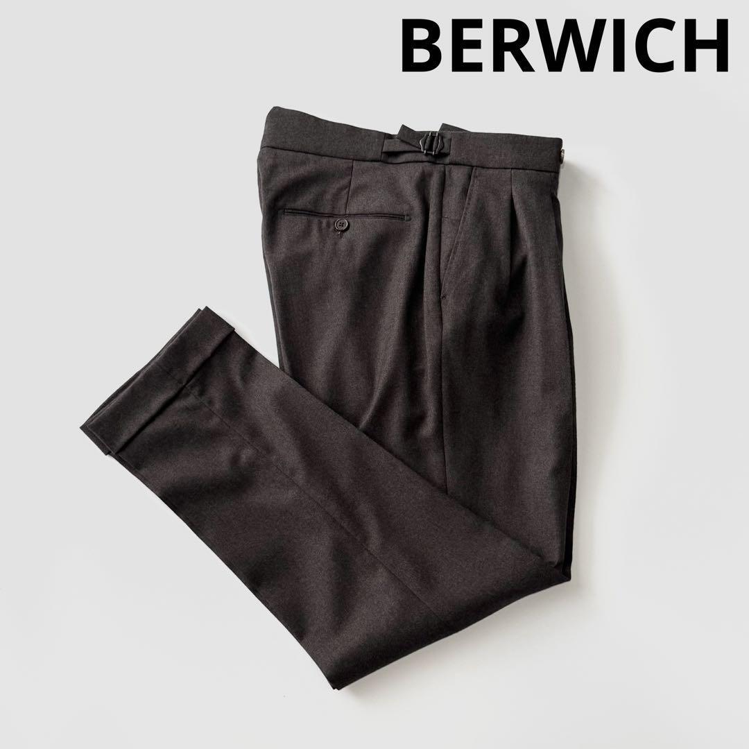 未使用級　BERWICH　スラックス　ツータック　ストライプ　グレー　48 未使用級BERWICHスラックスツータックストライプグレー48