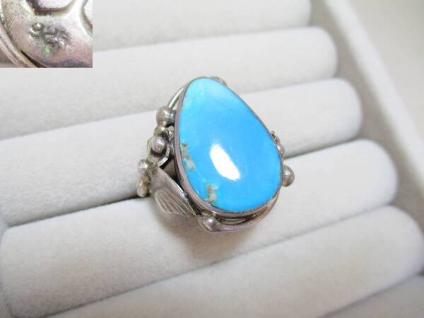 J060*シルバーアクセサリー* 925 シルバー×ターコイズ 大きめ石のリング 1点 /17号 /ナバホ族?/インディアンジュエリー【送料込】