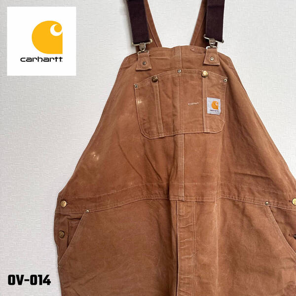 希少 超ビックサイズ carhartt カーハートオーバーオール W58x L32 ブラウン ダック地 ダブルニー