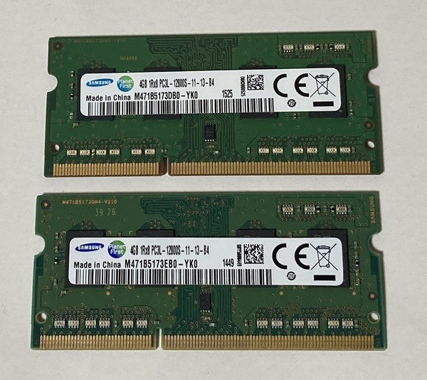 SAMSUNG製 SO-DIMM PC3L-12800S/DDR3L-1600 ★ 8GB(4GB×2枚) /低電圧版対応