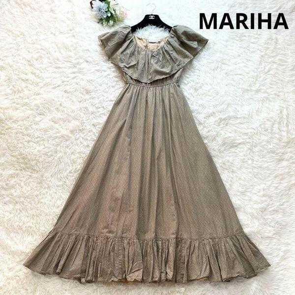 MARIHA マリハ ワルツのドレス ワンピース M 総柄 Aライン ベージュ 花 フラワー M相当 春夏 ロングワンピース ティアード 旅行 お出かけ