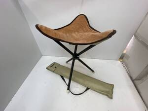 【D-1-R228】  ハンティングチェア 三角スツール 革製 折り畳み NISSAN