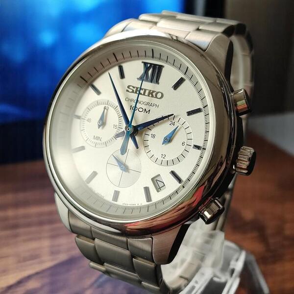 稼働品 SEIKO セイコー クロノグラフ デイト クォーツ 白文字盤 腕時計 ウォッチ 6T63-00N0