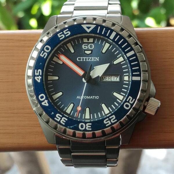 稼働品 CITIZEN DIVER シチズン ダイバー 回転ベゼル オートマ 青文字盤 腕時計 ウォッチ メンズ