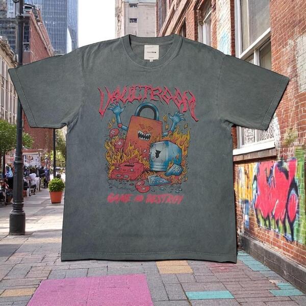 vaultroom GAME AND DESTROY BLUE GRAY L ボルトルーム Tシャツ