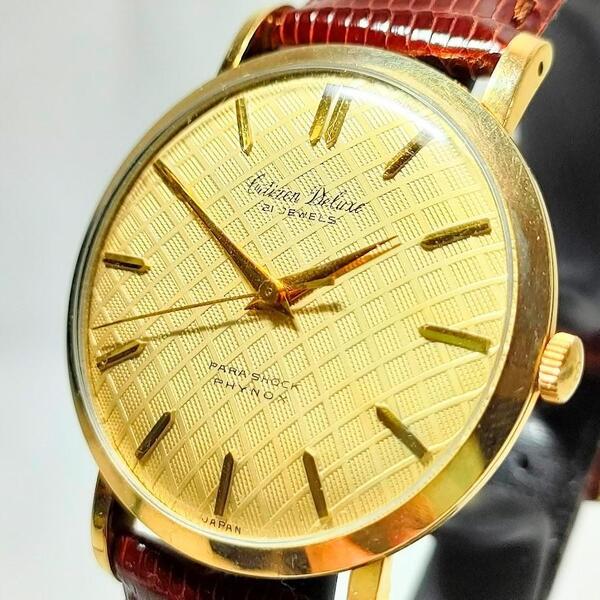稼働品 citizen deluxe シチズン デラックス 14K 金張 自動巻き 変わり文字盤 ゴールドカラー メンズ 腕時計 ウォッチ クオーツ