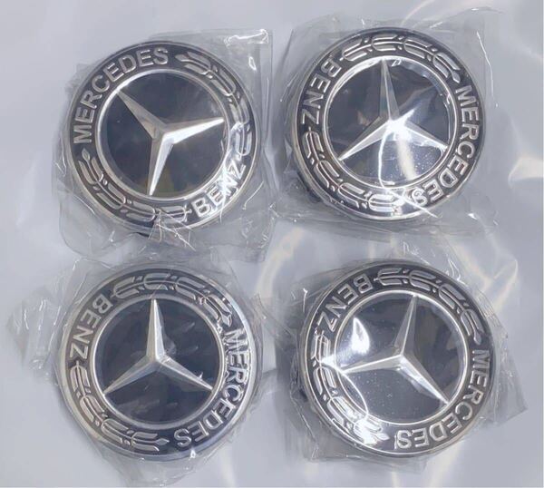 Mercedes-Benz ホイールセンターキャップ 75mm 4個 メルセデスベンツ ホイールキャップ ブラック