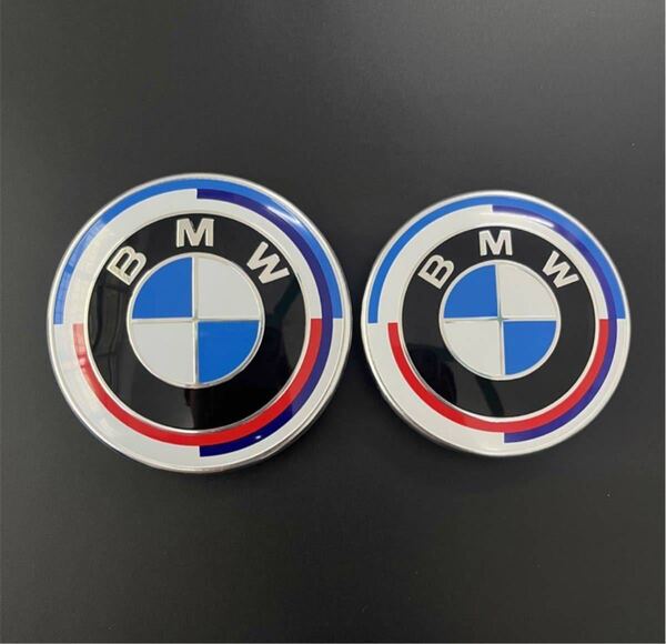 BMWエンブレム BMW カーボン ボンネットエンブレム82mm 2点セット 50周年限定