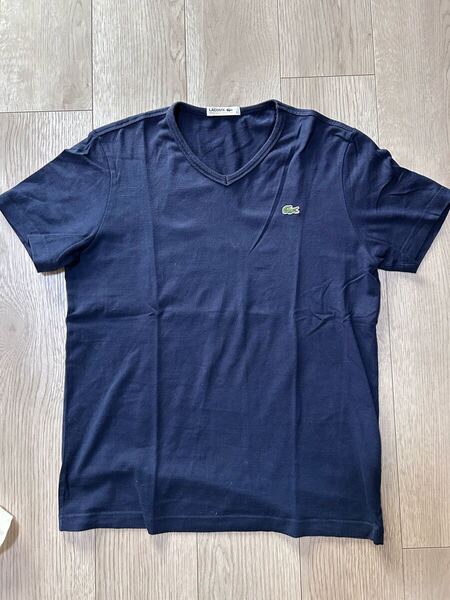 LACOSTE ラコステ VネックTシャツ ネイビー サイズM相当 日本製 美品