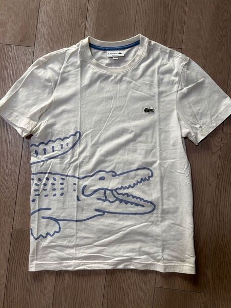 LACOSTE ラコステ Tシャツ ビッグロゴ オフホワイト サイズM相当 美品