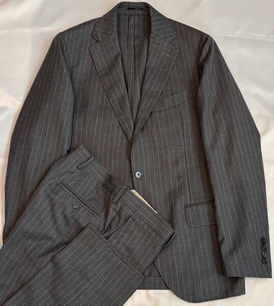 LARDINI 近年モデル ラルディー二 グレー系 シングル スーツ サイズ 48 M~L セットアップ ウール100% イタリア製 ストライプ