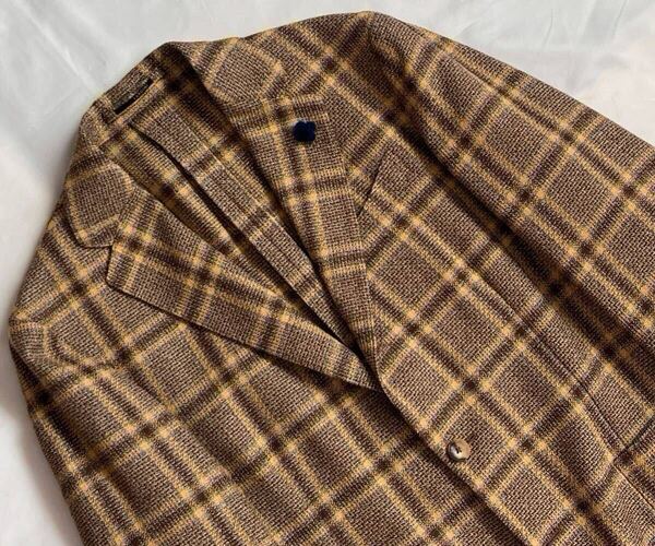 LARDINI 近年モデル ラルディーニ サイズ 48 M~L テーラードジャケット ブラウンイエロー系 ウール リネン イタリア製
