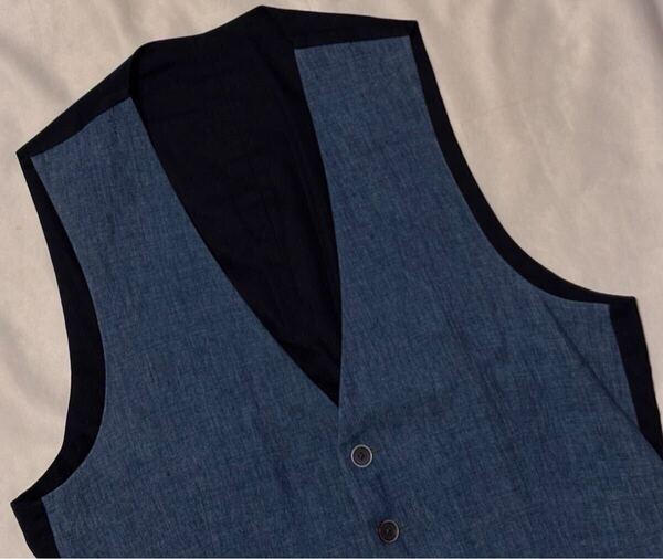 LARDINI 近年モデル ラルディーニ サイズ 46 S〜M ジレ ベスト 最高級 ブルーネイビー系 リネン 100% シングル イタリア製