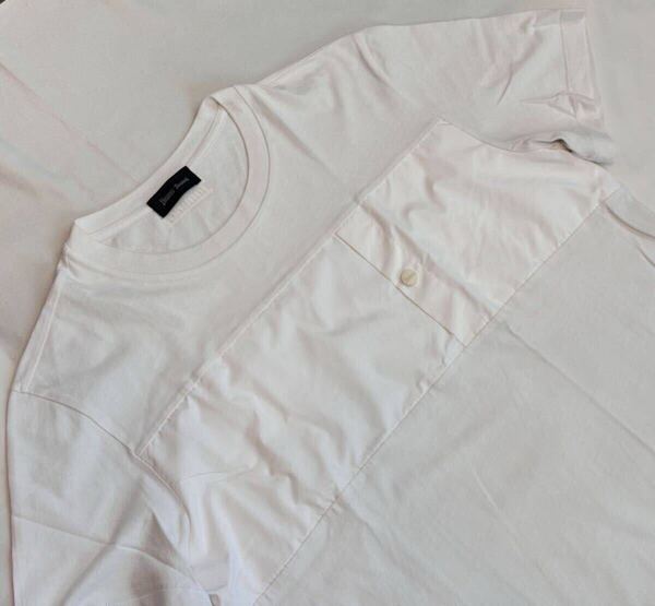 ヘルノ HERNO Tシャツ 半袖 コットン 綿 ホワイト系 サイズ 52 L〜XL クルーネック 切り替え Tシャツ