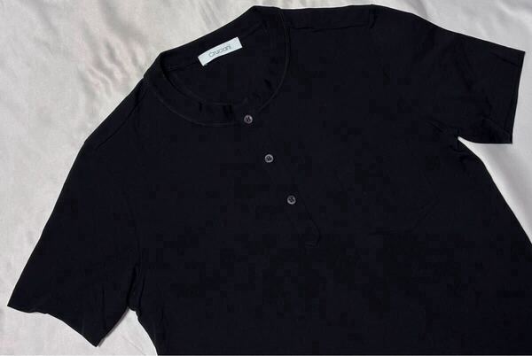 Cruciani クルチアーニ ニット ヘンリーネック コットン ブラック系 サイズ 50 M~L イタリア製 Tシャツ 半袖 ポケット 黒