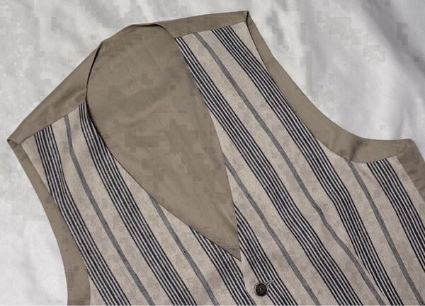 LARDINI 近年モデル ラルディーニ サイズ 46 S〜M ジレ ベスト 最高級 ベージュネイビー系 コットン リネン シングル イタリア製