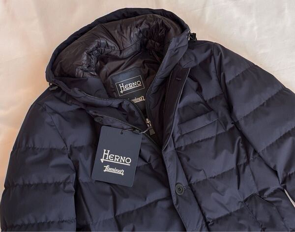 新品 ヘルノ HERNO サイズ 44 S〜M ダウンコート ロング丈 コート ゴアテックス ネイビー系 ナイロン ダウン ダウンジャケット