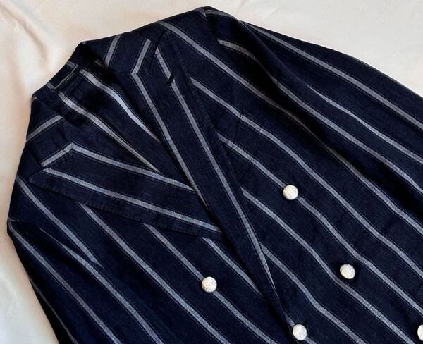 LARDINI 近年モデル ラルディーニ サイズ 44 S〜M テーラードジャケット ネイビー系 コットン リネン イタリア製 ダブル