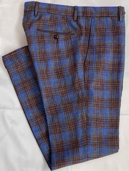 PT TORINO ピーティートリノ サイズ 46 S〜M リネン ウール シルク ブルーブラウン系 SUPER SLIM FIT スラックス パンツ