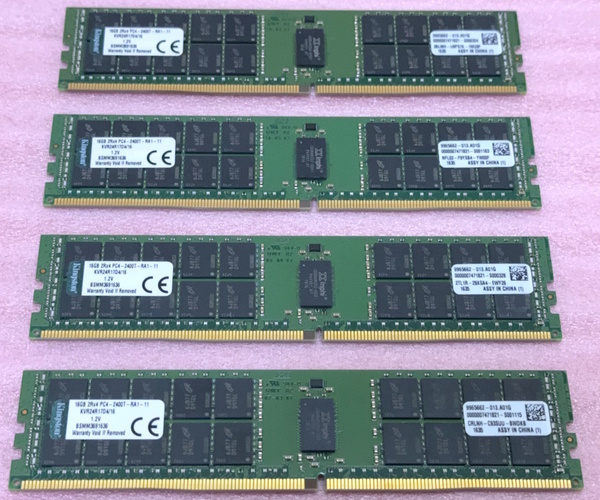 ◎Kingston KVR24R17D4/16 4枚セット *PC4-19200/DDR4-2400 Micronチップ ECC REG/Registered 288Pin DDR4 RDIMM 64GB(16GB x4) 動作品