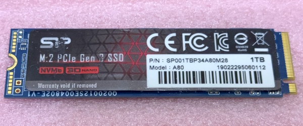 ○Silicon Power SP001TBP34A80M28 *PCIe Gen3x4 P34A80 読込3400MB/s 書込3000MB/s NVMe M.2 SSD 1TB 動作品